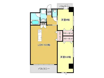 セントリア大分駅前(2LDK/3階)の間取り写真