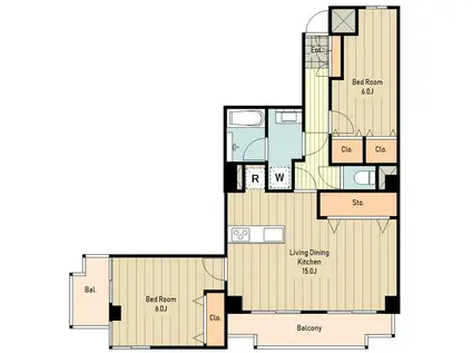 ハーヴェストマンション(2LDK/2階)の間取り写真