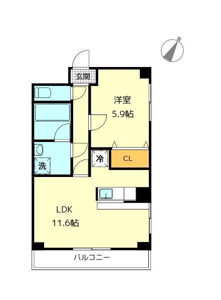 アーバン肴町(1LDK/6階)の間取り写真