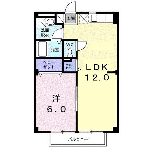 ルネッサンス久米B(1LDK/2階)の間取り写真