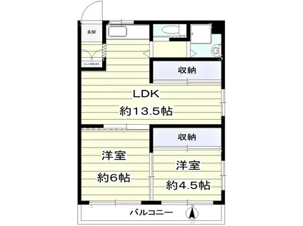 四谷御苑マンション(2LDK/2階)の間取り写真