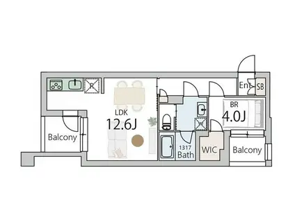 GRANDUO世田谷砧(1LDK/1階)の間取り写真