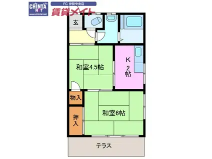 マンション双葉(2K/1階)の間取り写真