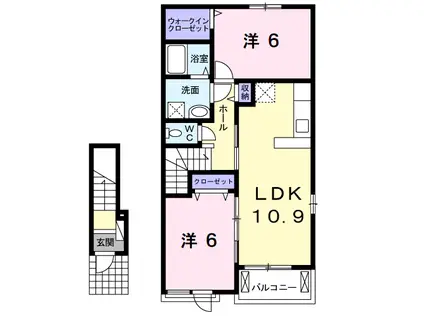 シェルト ストーリアI(2LDK/2階)の間取り写真