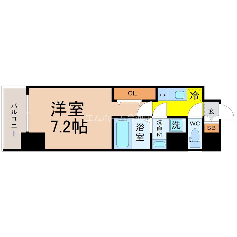 ワールドアイ名古屋城北(1K/13階)の間取り写真