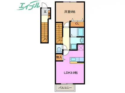 フォレストサイド(1LDK/2階)の間取り写真