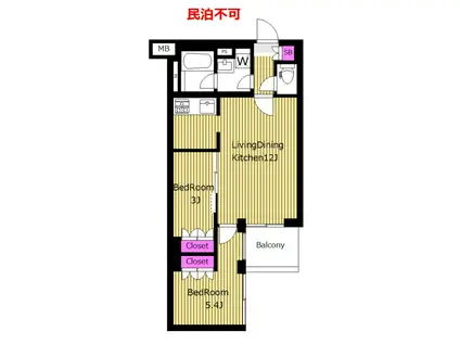 礼ゼロ コンフォリア・リヴ渋谷本町 FT(2LDK/3階)の間取り写真