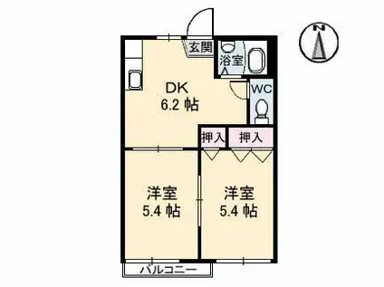 パークハイツA棟(2DK/2階)の間取り写真