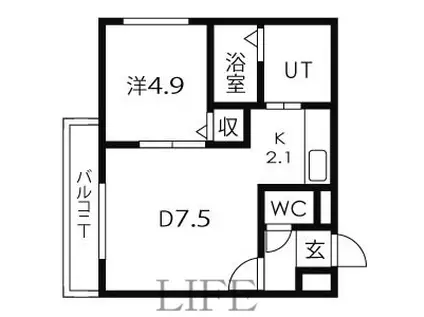 フリーデン(1LDK/4階)の間取り写真