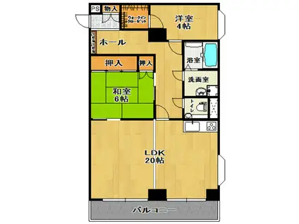 サンスクエア深田台 A棟(2LDK/4階)の間取り写真