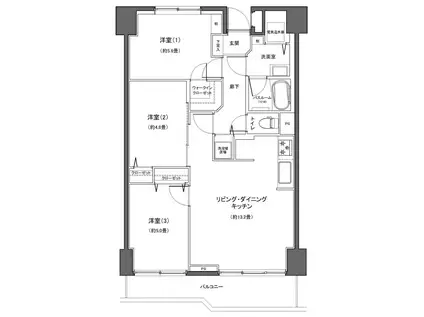 岡野パークハイツ(3LDK/2階)の間取り写真