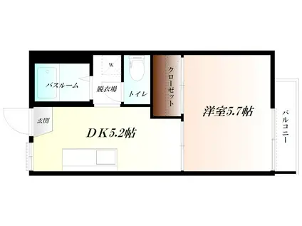 ハイツ門井(1DK/2階)の間取り写真