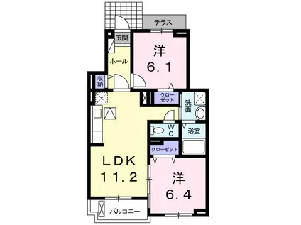グランベル伊都B(2LDK/1階)の間取り写真
