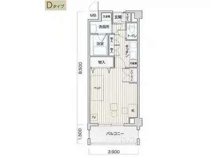 メイビル覚王山(1K/2階)の間取り写真