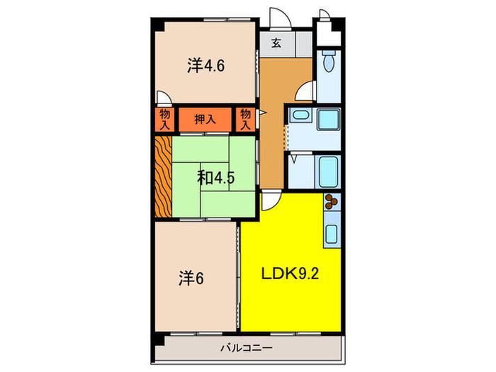 マンションむなかた(3LDK/3階)の間取り写真