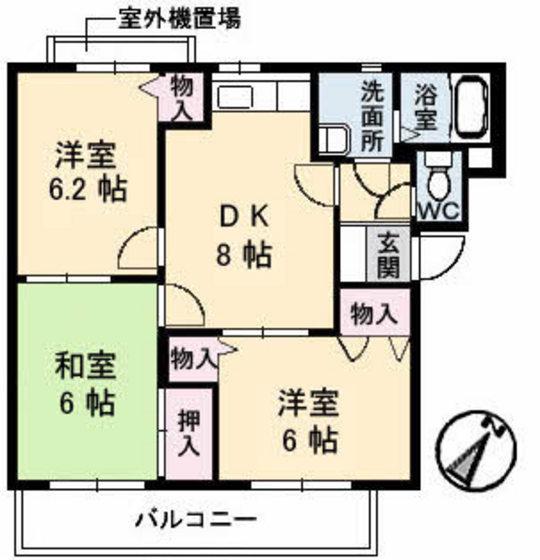 カプリス戸坂中町(3DK/3階)の間取り写真