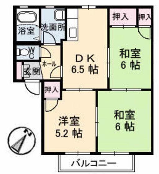 ディアス南幸 B棟(3DK/2階)の間取り写真