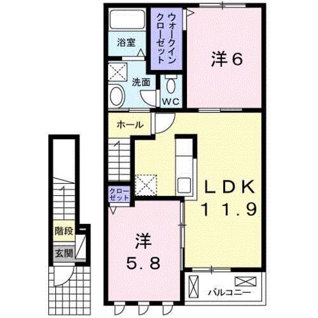 ピオニール岡田(2LDK/2階)の間取り写真