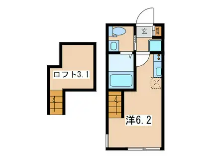 ハーミットクラブハウスキアーヴェIIIB棟(ワンルーム/2階)の間取り写真