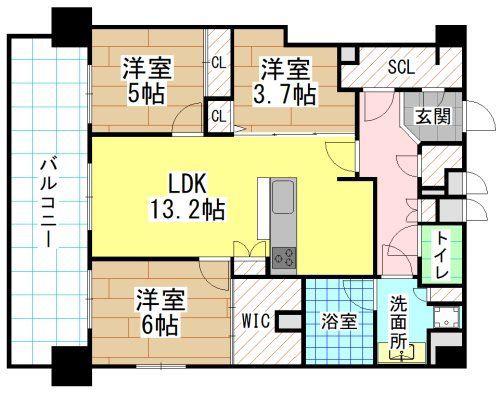 サンレリウス小倉駅南(3LDK/13階)の間取り写真
