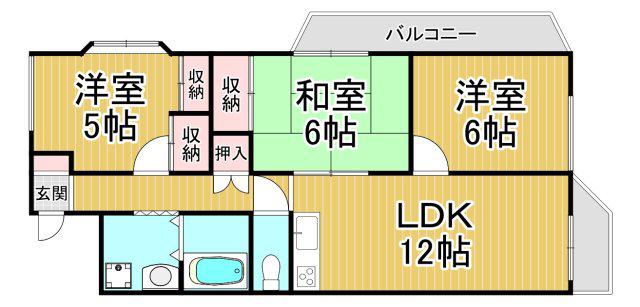 メルヘン宝塚(3LDK/9階)の間取り写真