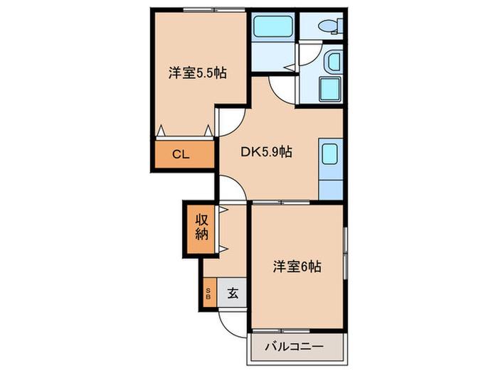 サピ-ブライトS・A棟(2DK/1階)の間取り写真