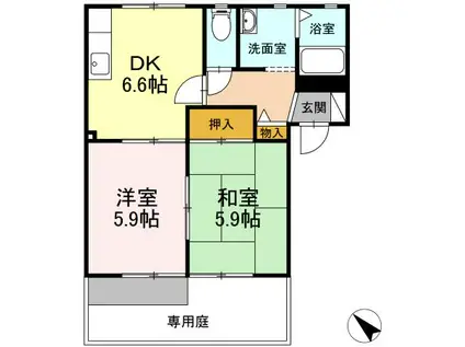 アペックスフォーレス A棟(2DK/1階)の間取り写真