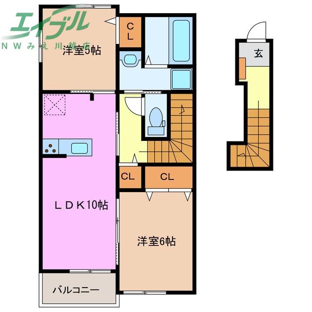イースト スクエア I(2LDK/2階)の間取り写真