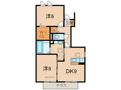 D-ROOMシルクマムB(2DK/1階)の間取り写真