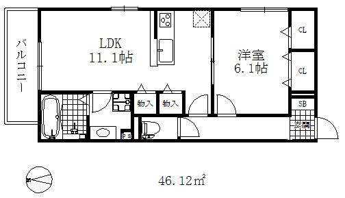 フェーブ島上(1LDK/2階)の間取り写真