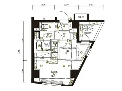 マーロ弘明寺(1DK/5階)の間取り写真