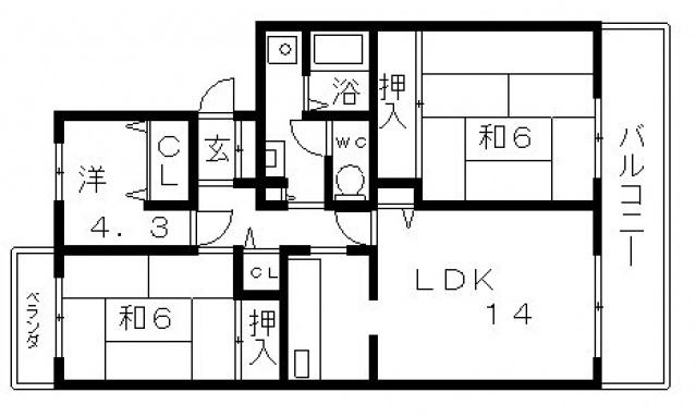 ヴァリウス長居東(3LDK/1階)の間取り写真