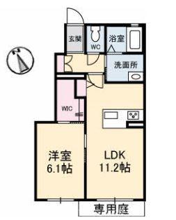 フェリシードさおの森(1LDK/1階)の間取り写真