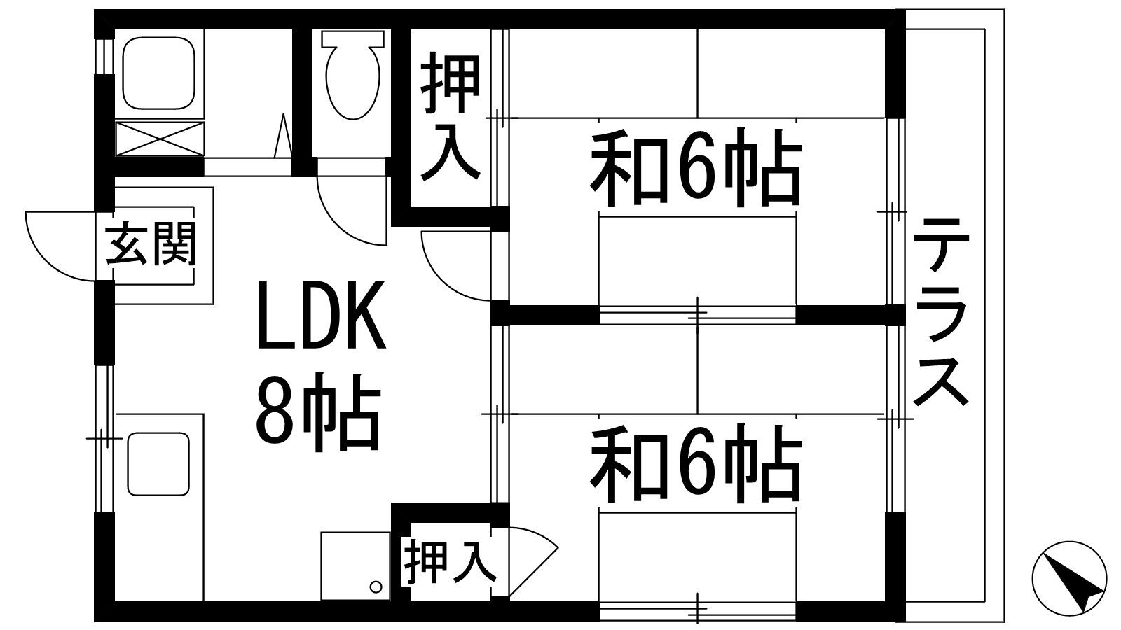 若葉ハイツ(2LDK/1階)の間取り写真