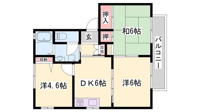 パークアヴェニューB棟(3DK/2階)の間取り写真