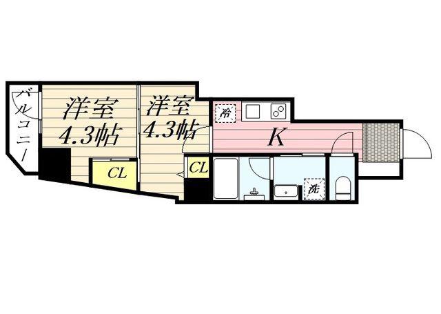CLASSEUM飯田橋(2K/7階)の間取り写真