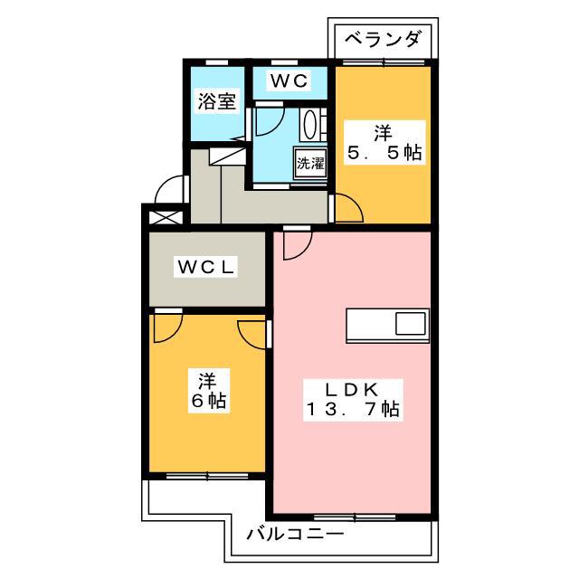 マンション木ノ神(2LDK/4階)の間取り写真