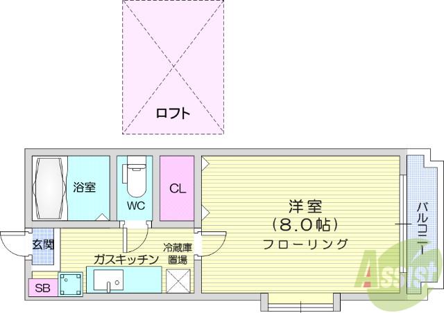 ソレアード遠見塚弐番館(1K/2階)の間取り写真