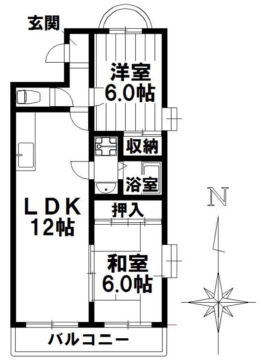 アルカディア鶴里(2LDK/1階)の間取り写真