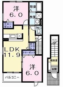 ヴェルタウンA(2LDK/2階)の間取り写真