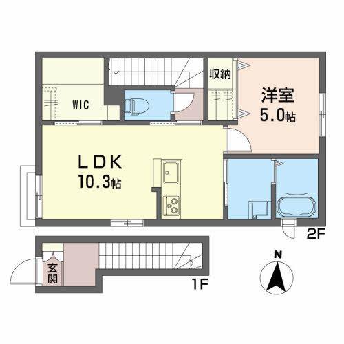 アトリエール(1LDK/2階)の間取り写真