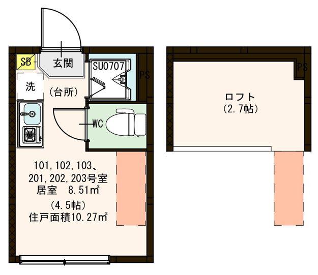 ハーモニーテラス根岸III(ワンルーム/2階)の間取り写真