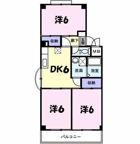 ワイズレジデンス三田(3DK/2階)の間取り写真