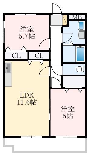 シャンブル21(2LDK/1階)の間取り写真