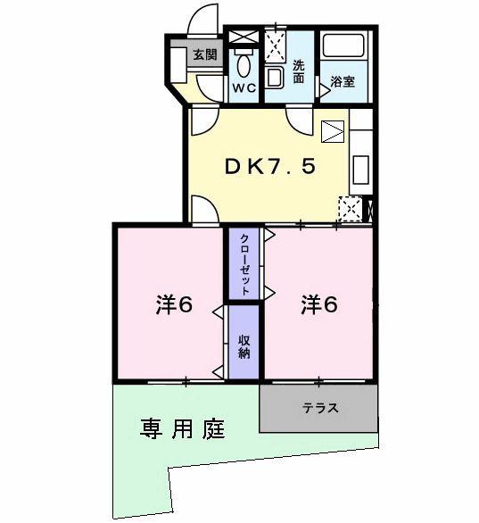 プレッセベ(2DK/1階)の間取り写真