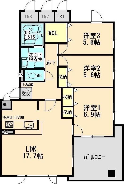 マンションTOKIWAGI Ⅱ(3LDK/1階)の間取り写真