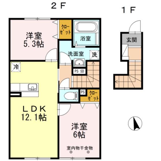 D-ROOM七重浜(2LDK/2階)の間取り写真