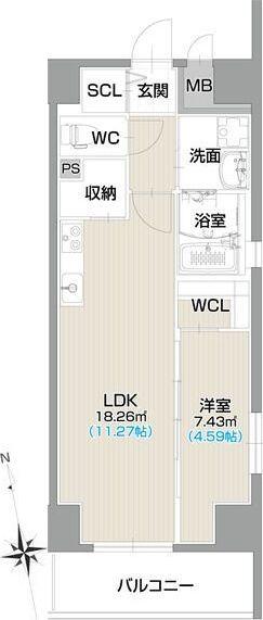 フォルティス今池(1LDK/13階)の間取り写真