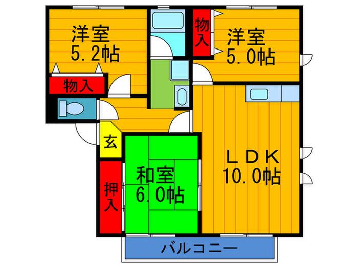 シスネ木本B 6棟(3LDK/2階)の間取り写真