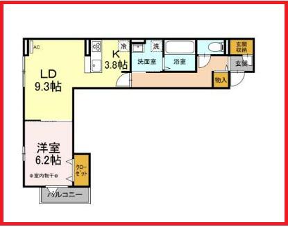 ラウレア六町(1LDK/2階)の間取り写真